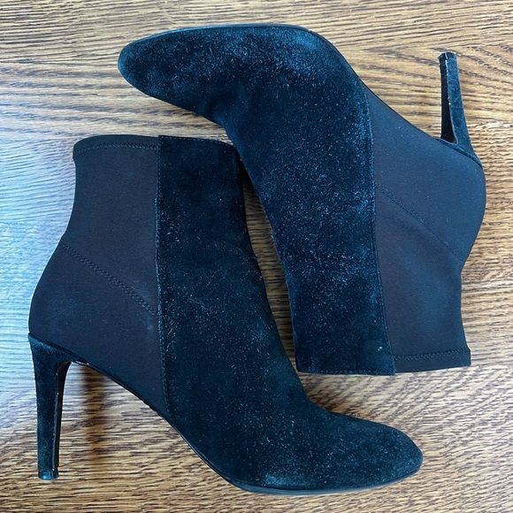 BODEN Black Suede Heeled Ankle Boots Booties Leather Pull On‎ Stretch 38 - Picture 5 of 9